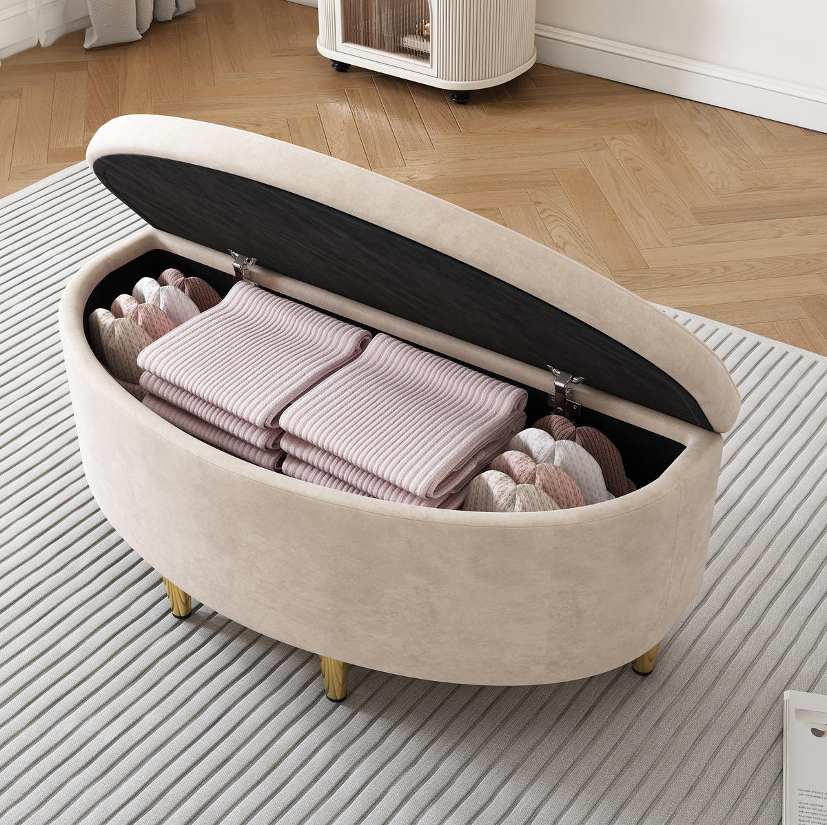 POLSTERBETT 90/200 cm Beige aus Samt mit verstellbarem Kopfteil - Beige, Textil - OKMYHOME