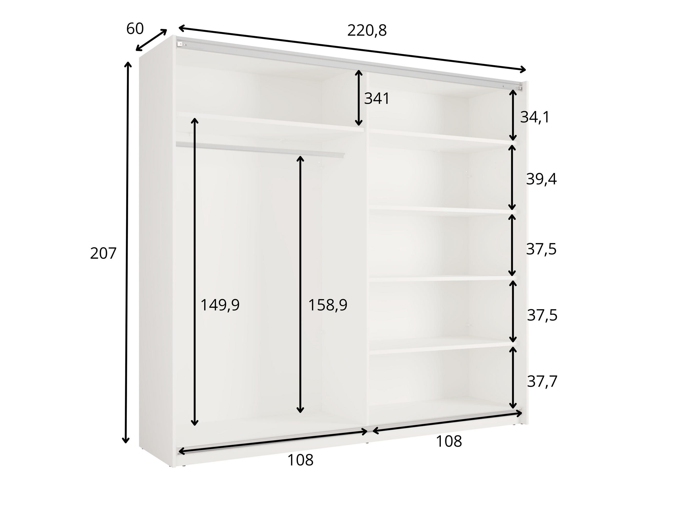 KLEIDERSCHRANK Kaschmir 221/207/60 - Kaschmir, Holzwerkstoff (221/207/60cm) - RAUMHIRSCH FURNITURE