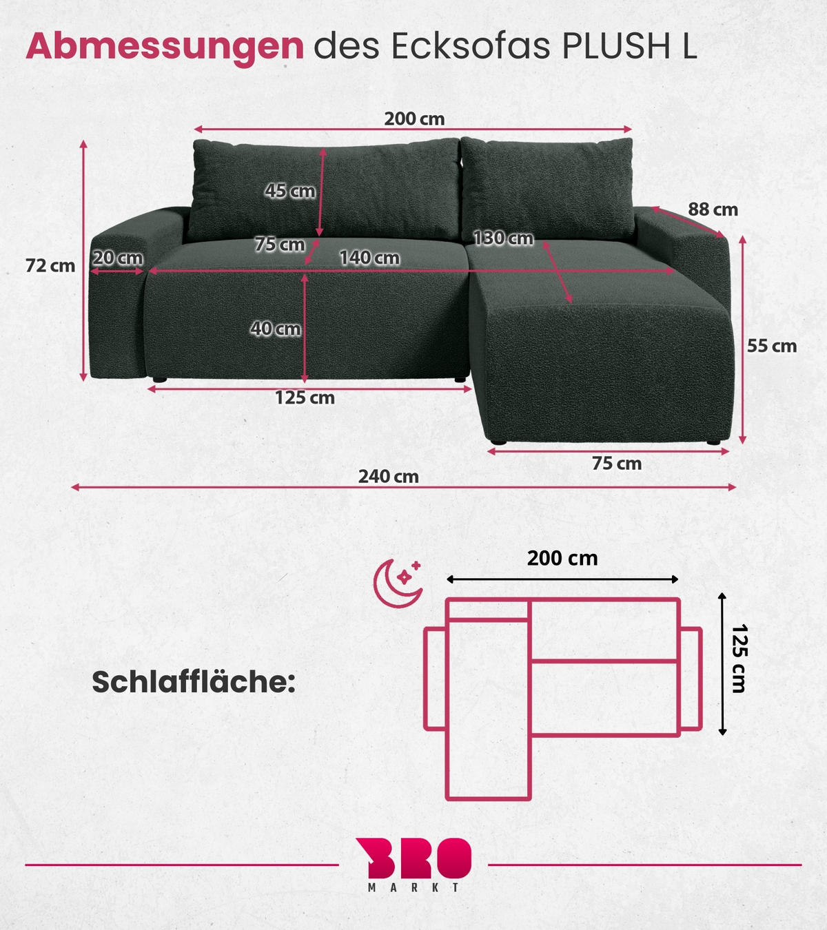 ECKSOFA PLUSH mit Schlaffunktion Dunkelgrün Boucle - Dunkelgrün, Textil (240/145cm) - Bromarkt