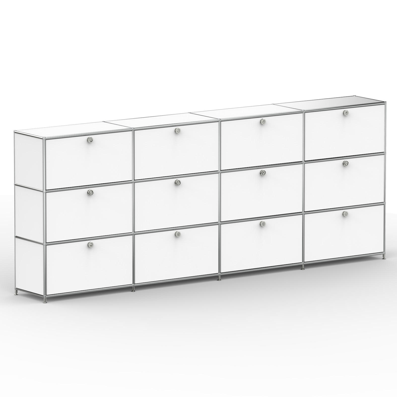 HOCHSCHRANK, 12 Schubladen, Schloss, Breite 302 cm, Signalweiß - Chromfarben/Silberfarben, Metall (40/118/302.2cm) - Versee