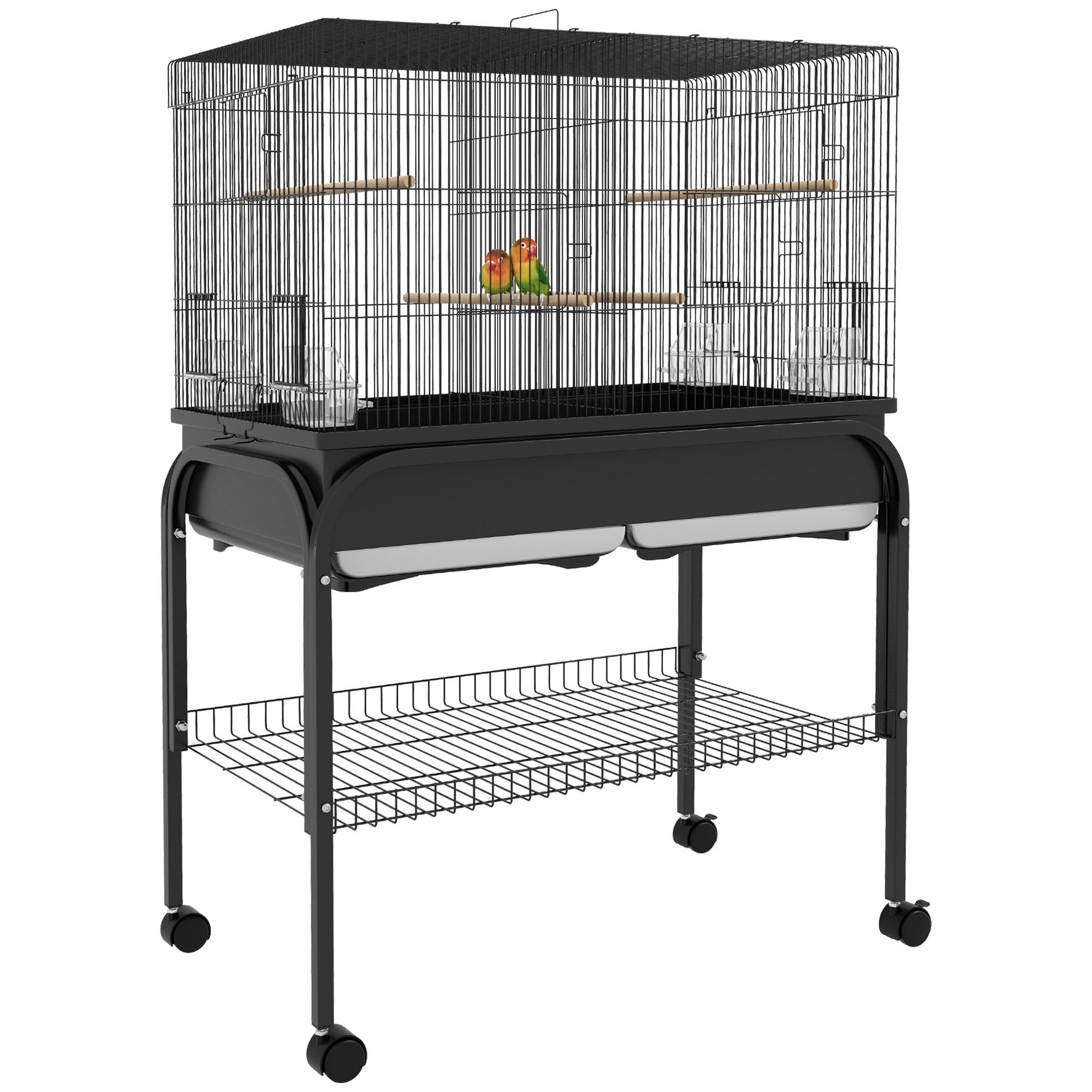 VOGELKÄFIG DE-17826 mit Trennwand & Rollen für Großpapageien Schwarz - Schwarz, Metall (49/119/85cm) - ComfortXL