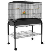 VOGELKÄFIG DE-17826 mit Trennwand & Rollen für Großpapageien Schwarz - Schwarz, Metall (49/119/85cm) - ComfortXL