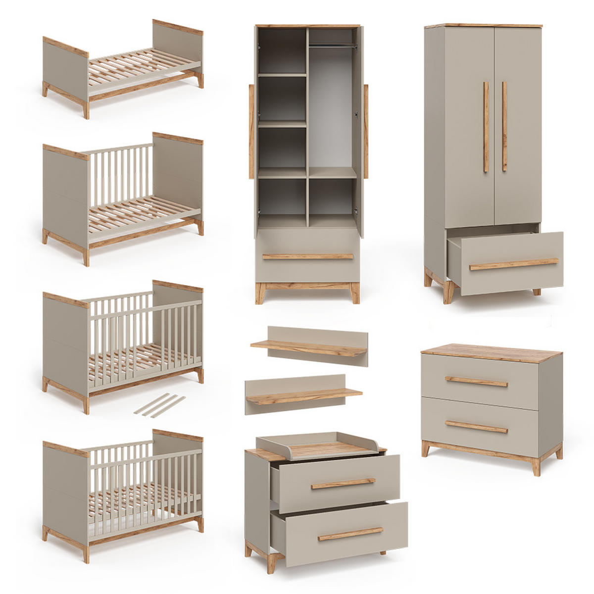 KINDERZIMMER-SET Malia Cashmere/Eiche 5 Teile - Kaschmir/Eichefarben, Holzwerkstoff (108/98/70cm) - VitaliSpa