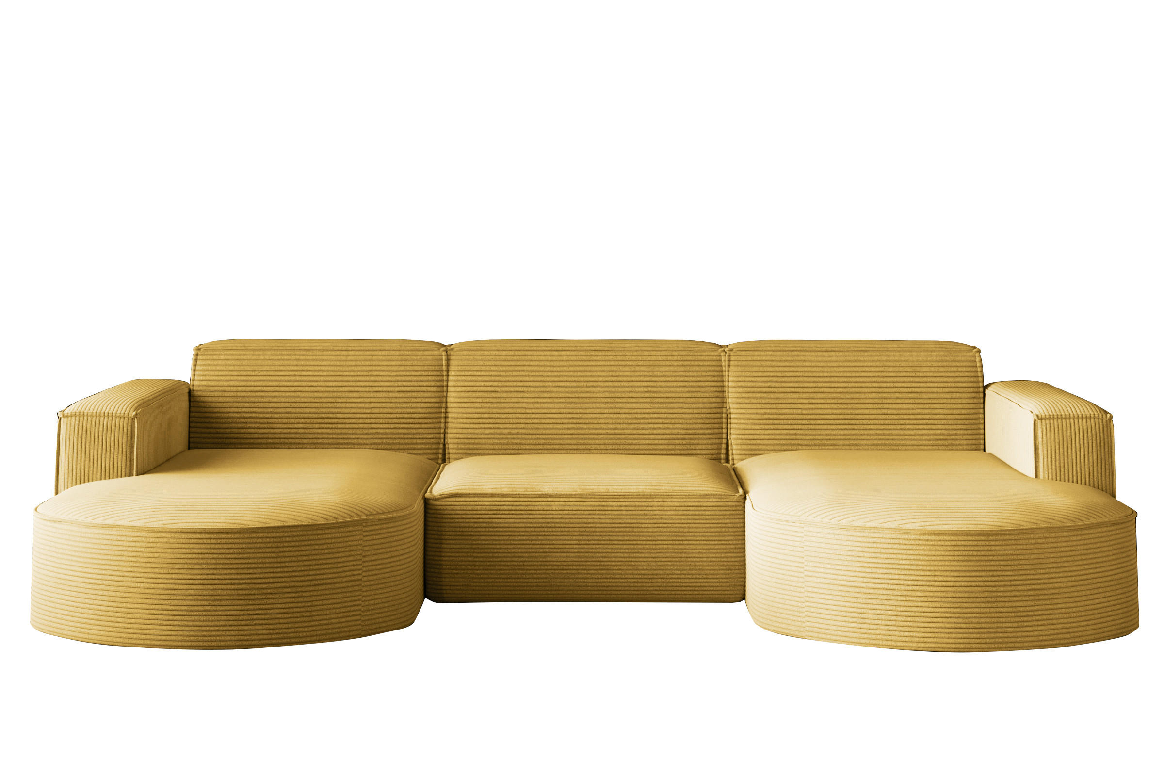 ECKSOFA Designer MODENA U STUDIO Stoff Dicker Cord Gelb - Gelb, Holz (165/299cm) - Kaiser Möbel