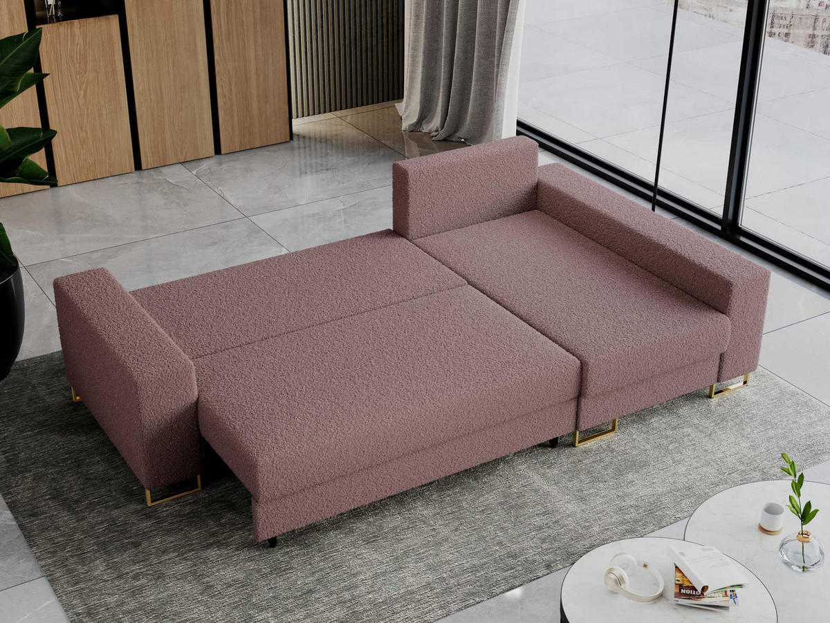 ECKSOFA Dorian Boucle Rosa - Goldfarben/Rosa, Textil/Metall (242/138cm) - MKS