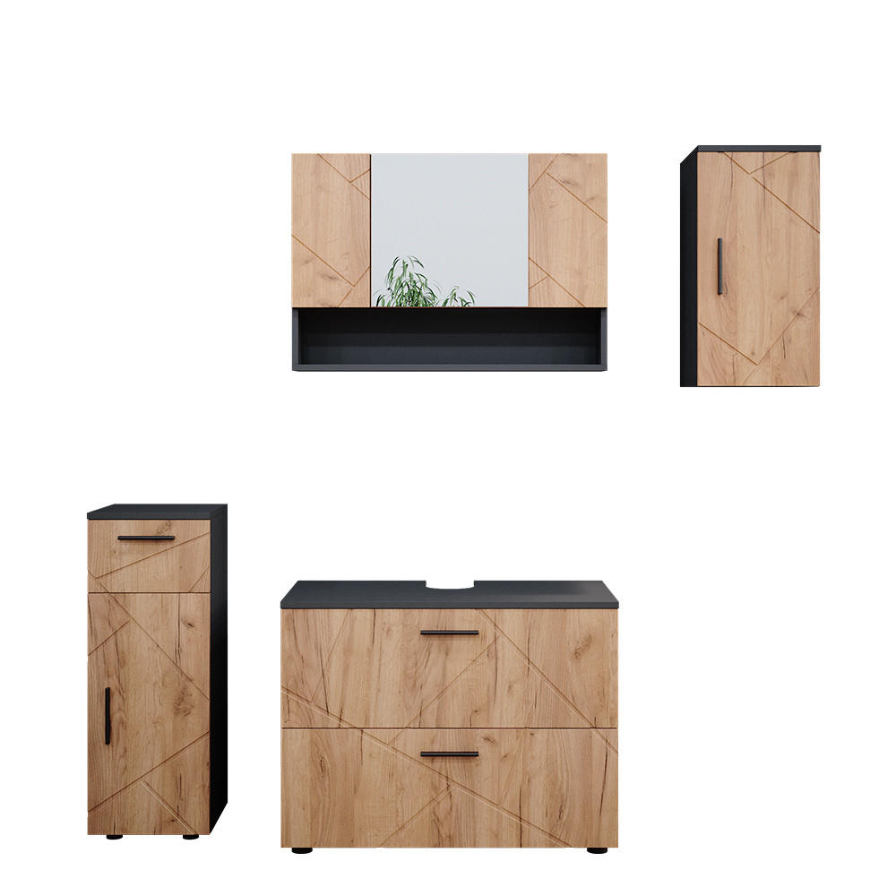 BADMÖBEL-SET Irma Goldkraft Eiche/Anthrazit 4 Teile - Anthrazit/Eiche Wotan, Holzwerkstoff (80/58.6/41cm) - Vicco