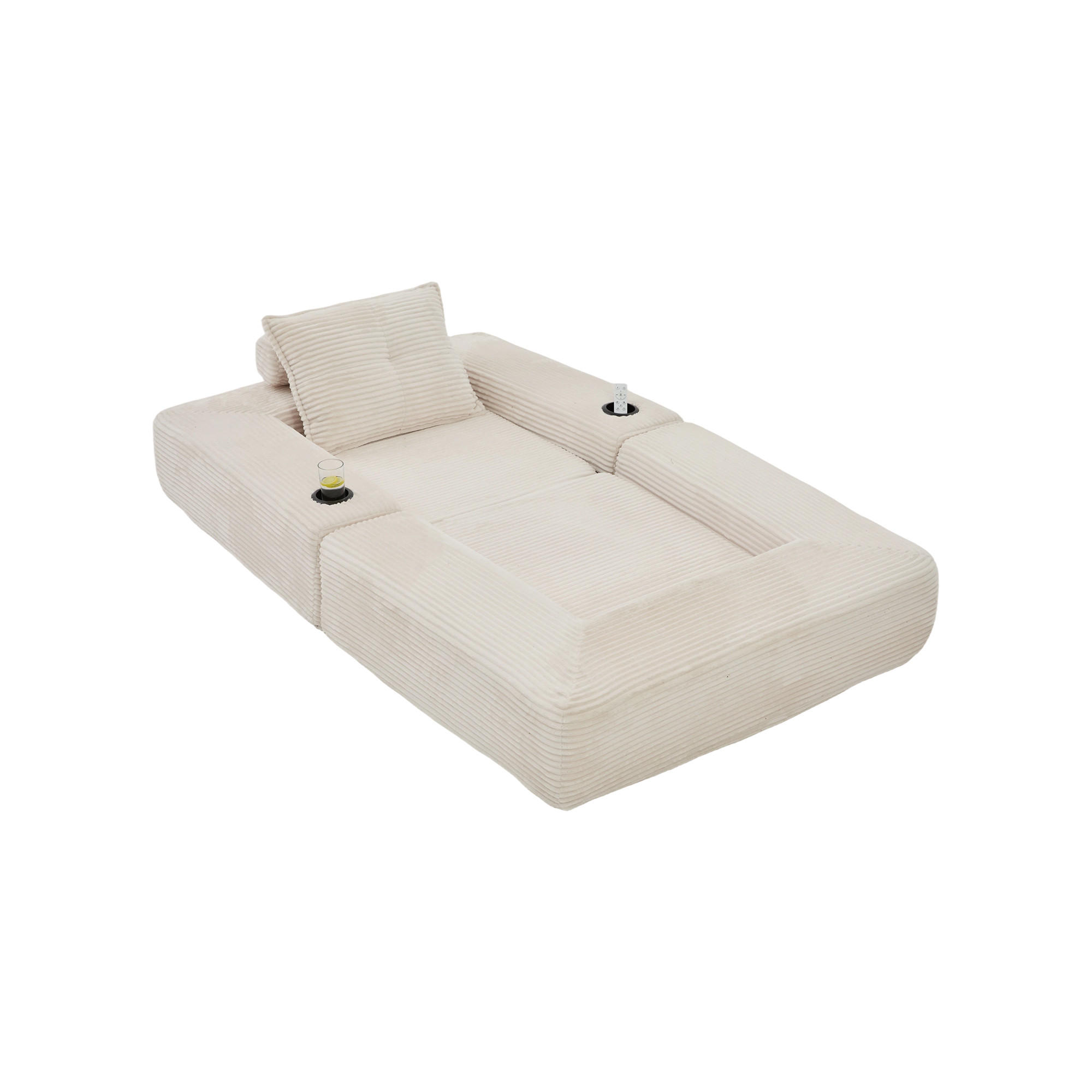 SCHLAFSOFA mit Cordbezug, Federkern, Getränkehalter und Seitentasche in Beige - Beige, Textil (122/80/98cm) - EVRYAE