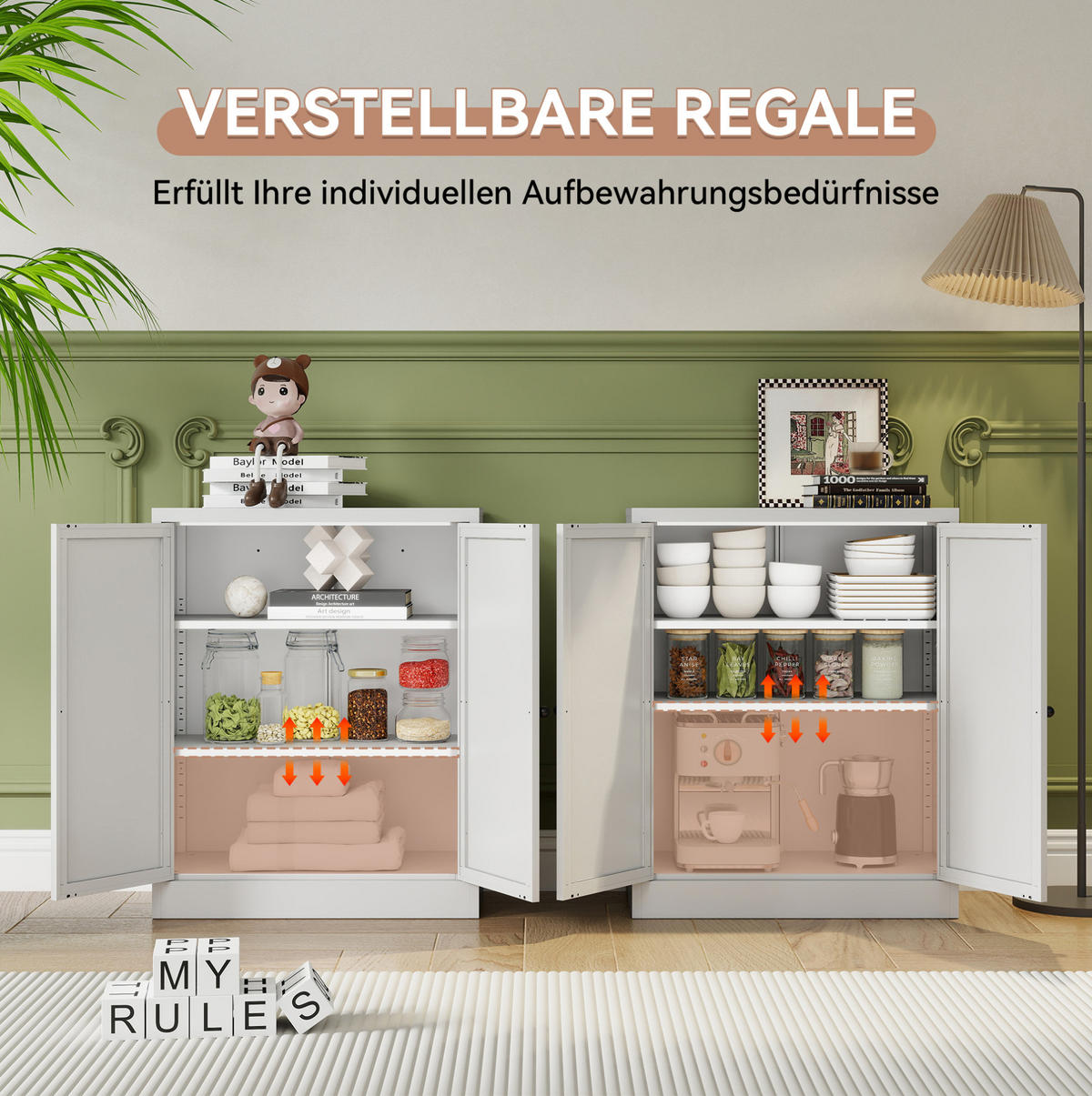 SIDEBOARD 70/35/88 cm aus Metall mit höhenverstellbaren Einlegeböden Weiß - Weiß, Metall (70/88/35cm) - Modenvie