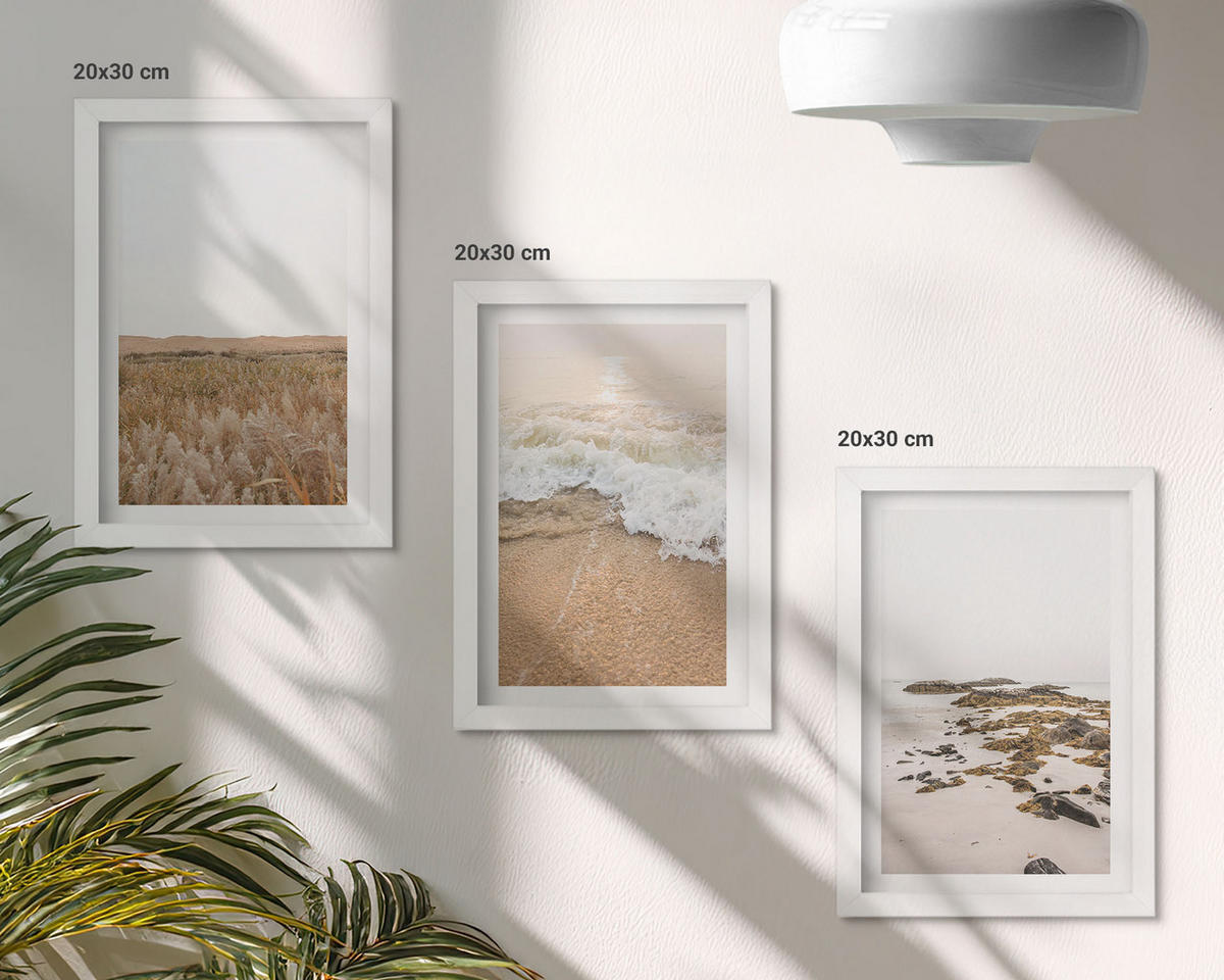 WANDBILDER 3er-Set - 20x30 cm Weißer Rahmen - Strandwellen, Steine, Sommer - Weiß, Kunststoff (20/30cm) - ArtPrintCave