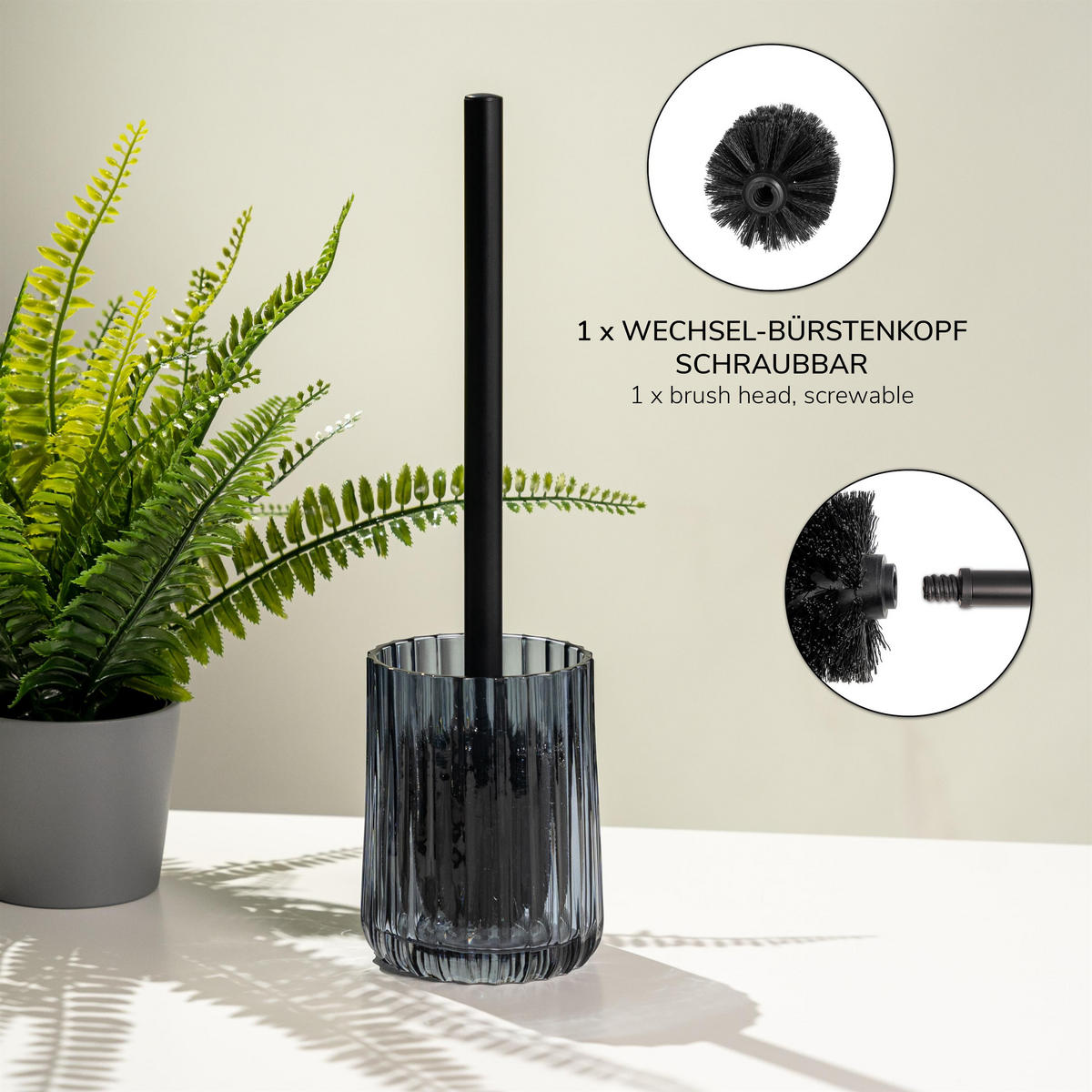 WC-GARNITUR, grau - Grau, Glas (10/36/10cm) - bremermann