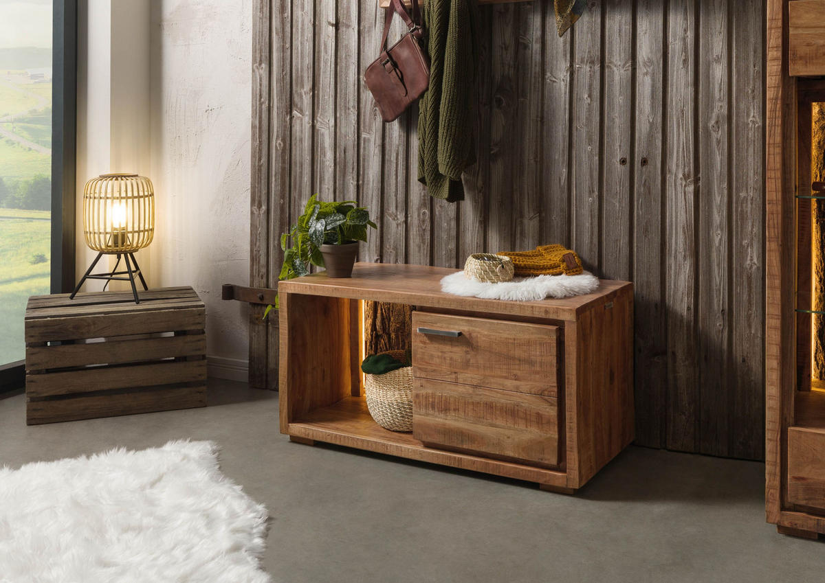 KOMMODE Akazie 88x40x45 natur lackiert BARK #124 - Braun, Holz (88/45/40cm) - Massivmoebel24