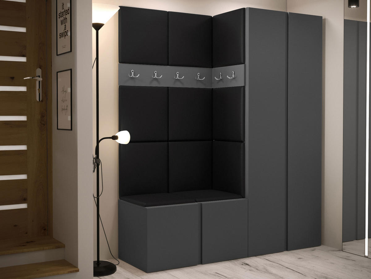 GARDEROBEN-SET Orion III - Graphitfarben/Schwarz, Holzwerkstoff/Kunststoff (158/186/46cm) - MIRJAN24