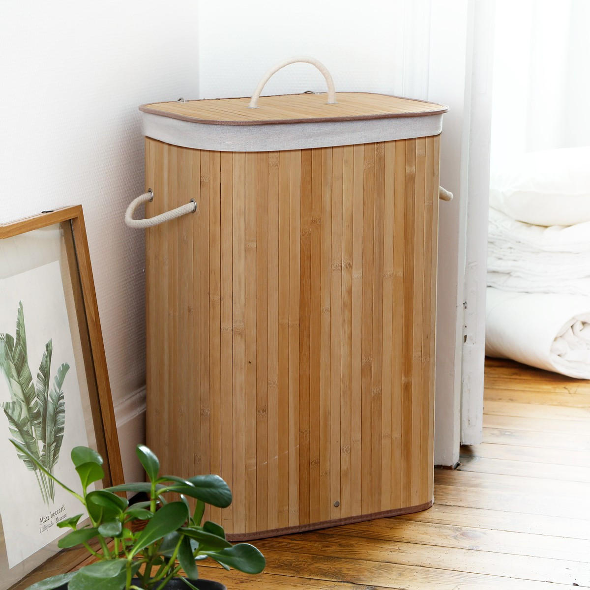 WÄSCHEKORB aus bambus 70l 40/30/60 cm - Apfelbaumfarben, Holz (30/60/40cm) - Calicosy