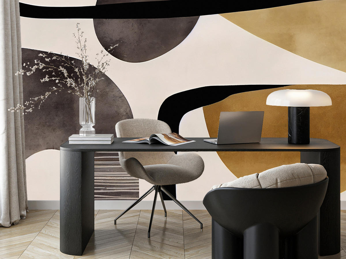 FOTOTAPETE für Wohnzimmer Retro Geometrische Formen Vintage 300x210 - Beige/Schwarz, Papier (300/210cm) - Muralo