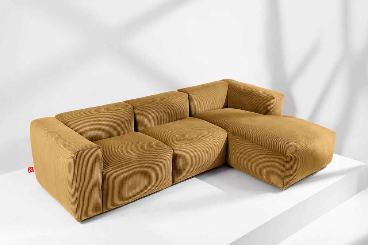 ECKMODULSOFA-RECHTS BUFFO mit extrem weicher und bequemer Sitzfläche, Kordstoff, gelb - Gelb, Textil (297/180cm) - KONSIMO®