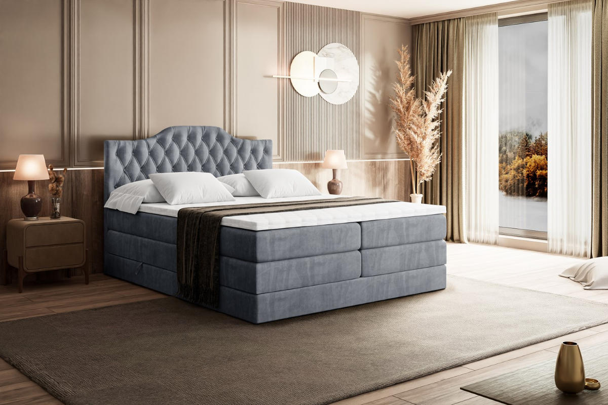 BOXSPRINGBETT VILA-1 KING - 180x200 - H3/H4 - Grau - Grau, Holzwerkstoff (180/200cm) - ALTDECOR