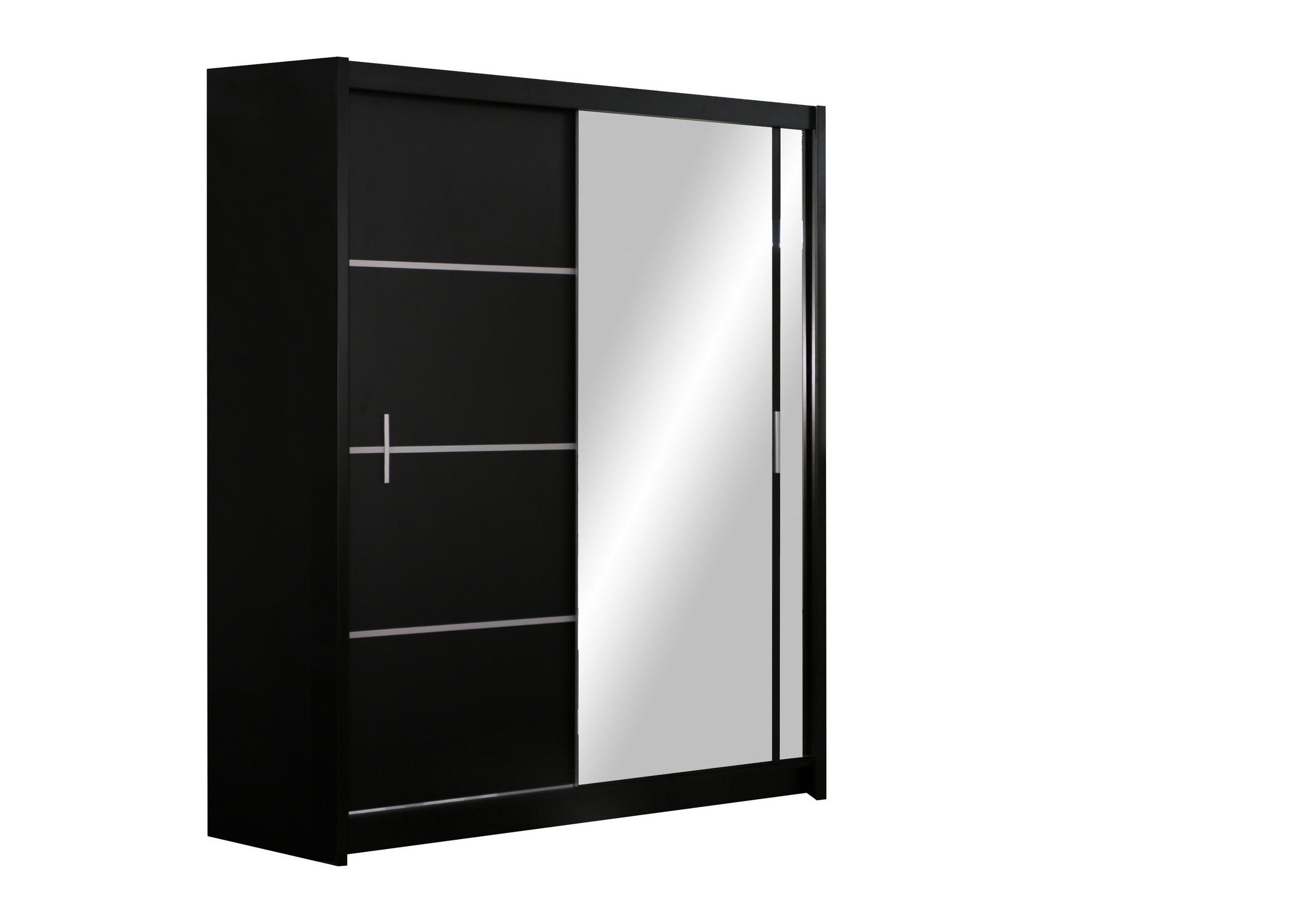 SCHWEBETÜRENSCHRANK NASUS 180/215/61 cm 2-türig mit Spiegel Schwarz - Schwarz, Holzwerkstoff (180/215/61cm) - MASSENO