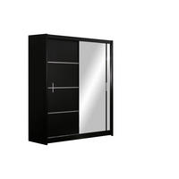 SCHWEBETÜRENSCHRANK NASUS 180/215/61 cm 2-türig mit Spiegel Schwarz - Schwarz, Holzwerkstoff (180/215/61cm) - MASSENO