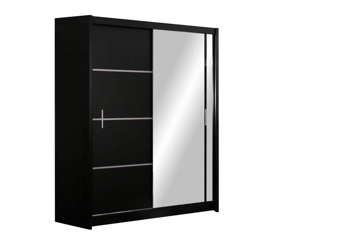 SCHWEBETÜRENSCHRANK NASUS 180/215/61 cm 2-türig mit Spiegel Schwarz - Schwarz, Holzwerkstoff (180/215/61cm) - MASSENO