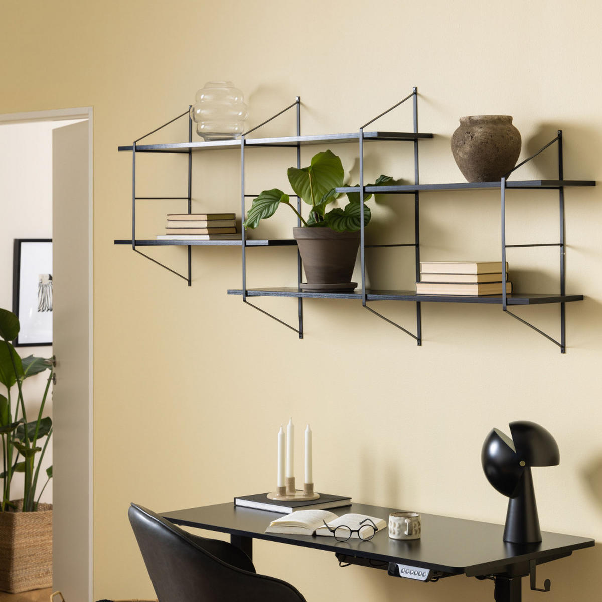 WANDREGAL aus Holz und Metall L191cm - TOCRO - Schwarz - Schwarz, Holz (191/79/26cm) - Drawer