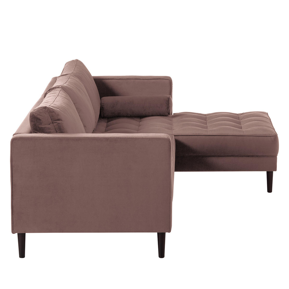 ECKSOFA - Samt - Dunkelbraun/Mauve, Birkenholz/Textil (201/155cm) - home24