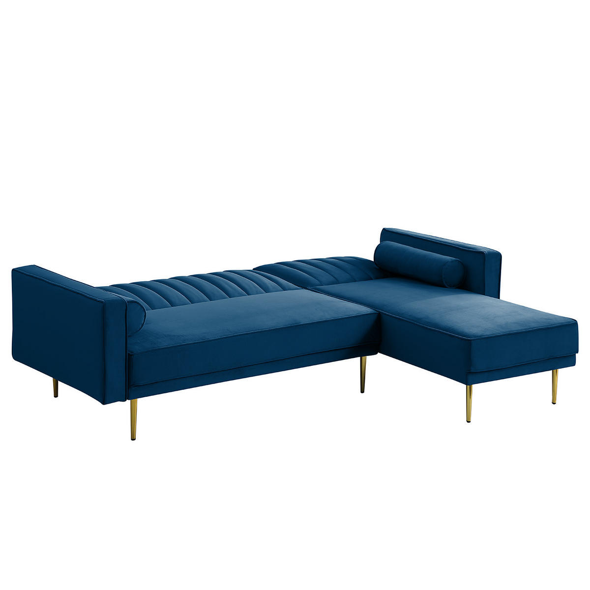 ECKSOFA mit Schlaffunktion - Goldfarben/Blaugrau, Textil/Metall (223/144cm) - home24