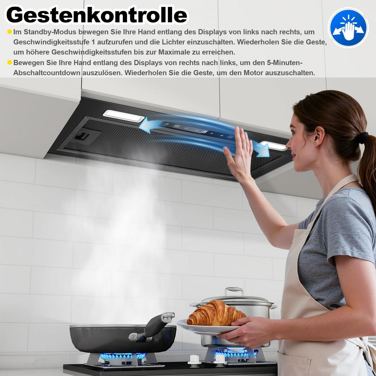 DUNSTABZUGSHAUBE Schwarz mit Touch-Bedienung, Aktivkohlefilter, Filter - Silberfarben, Metall (36.01/39.01/63.52cm) - Korfee