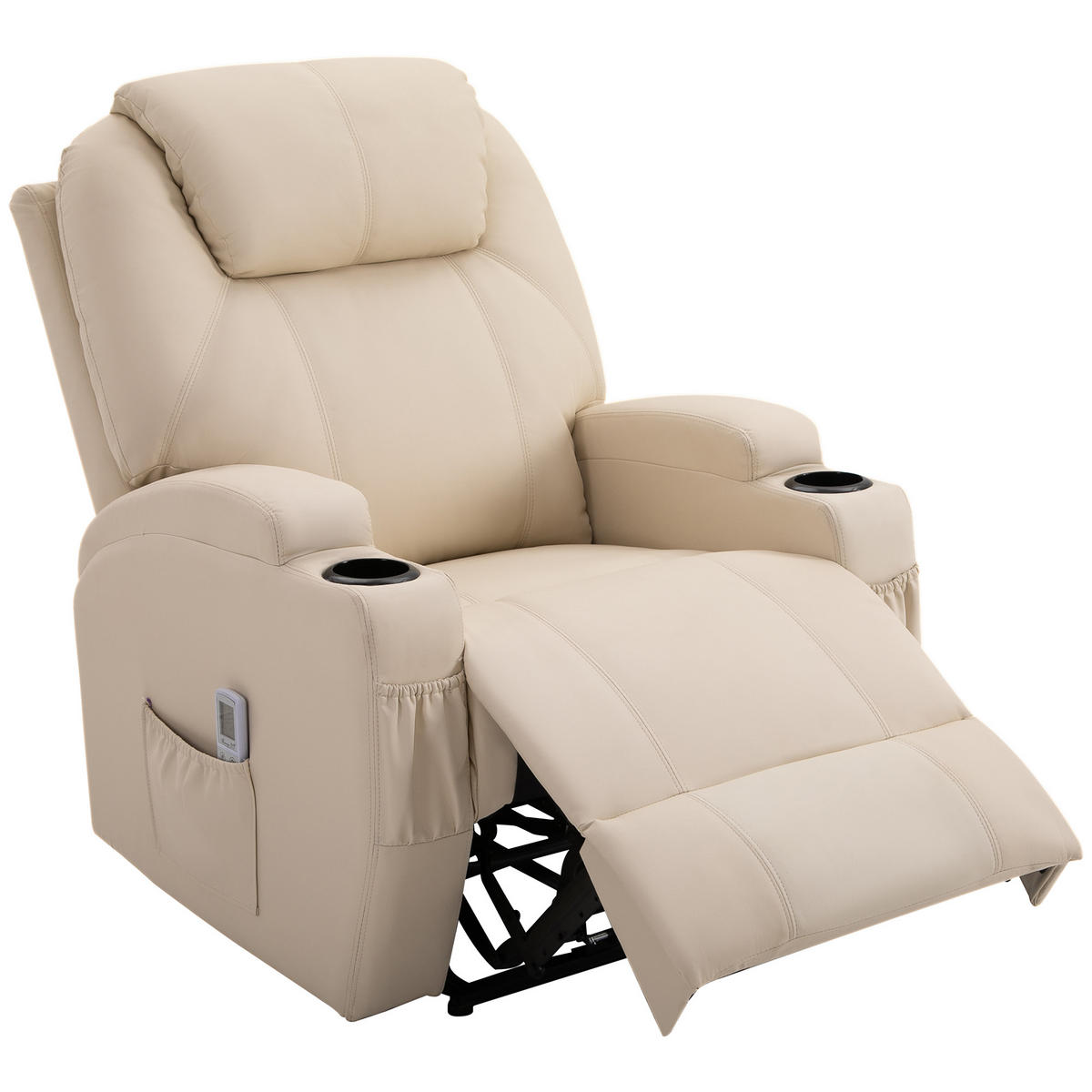 MASSAGESESSEL Creme mit Massagefunktion und elektrischer Liegefunktion 82/97/110 cm - Creme, Leder (82/110/97cm) - PANGIVO