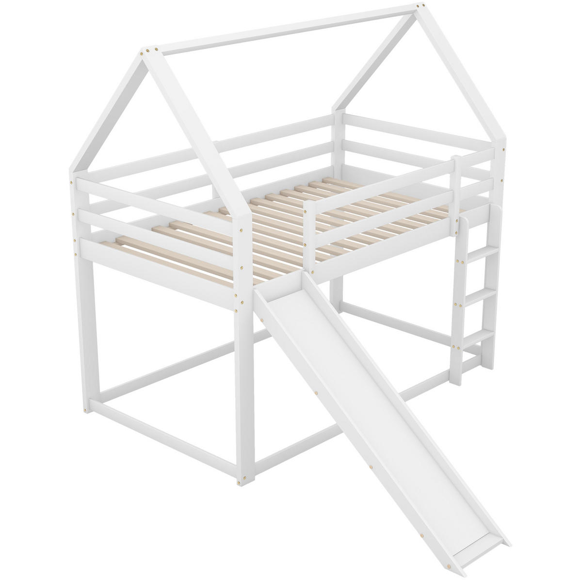 ETAGENBETT 90/200 cm Weiß Hausbett mit Rutsche und Leiter - Weiß, Holz (90/200cm) - OKWISH