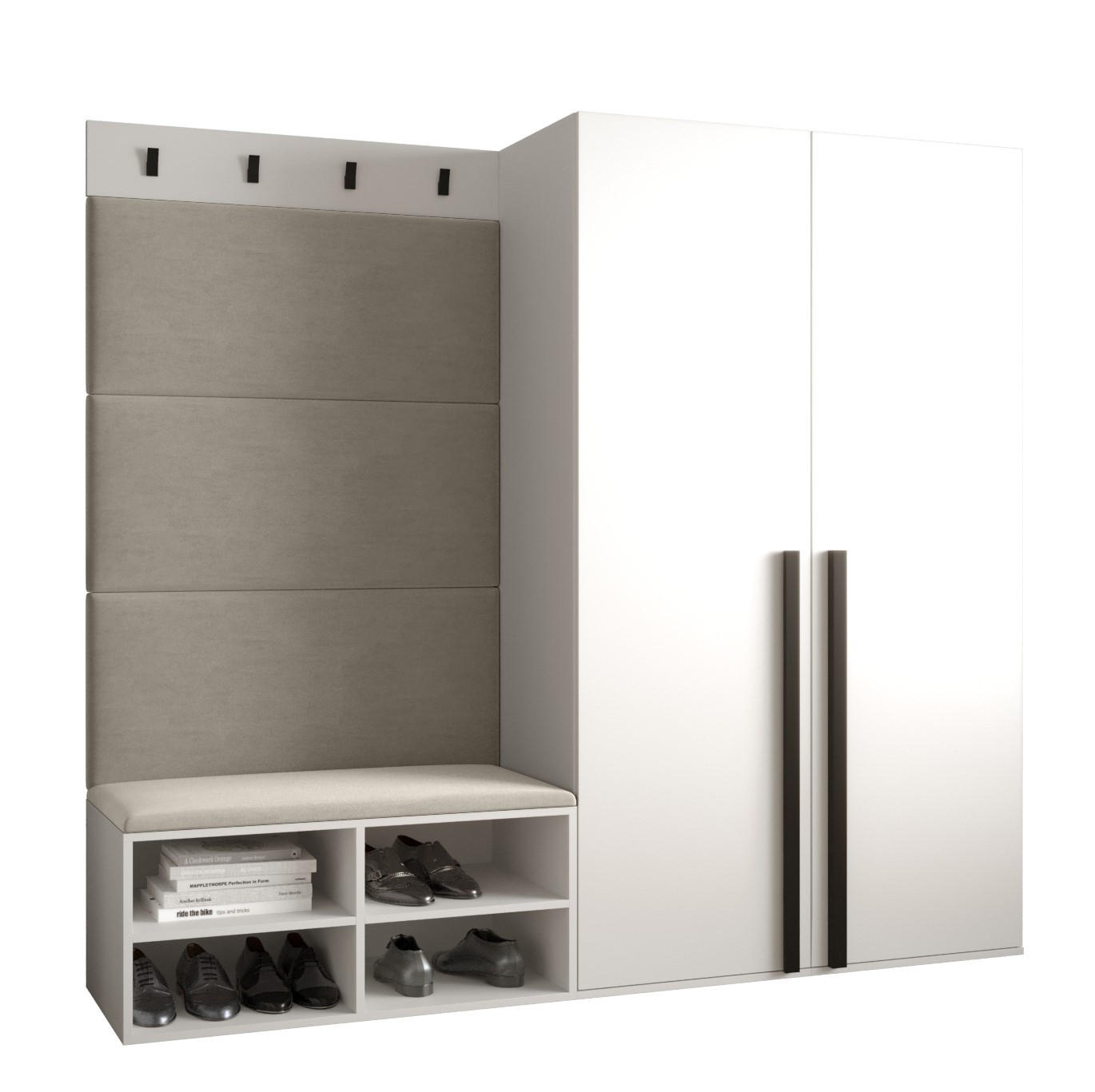 Möbel Kryspol Garderoben-Set Weiß, Creme 184x184x42 cm