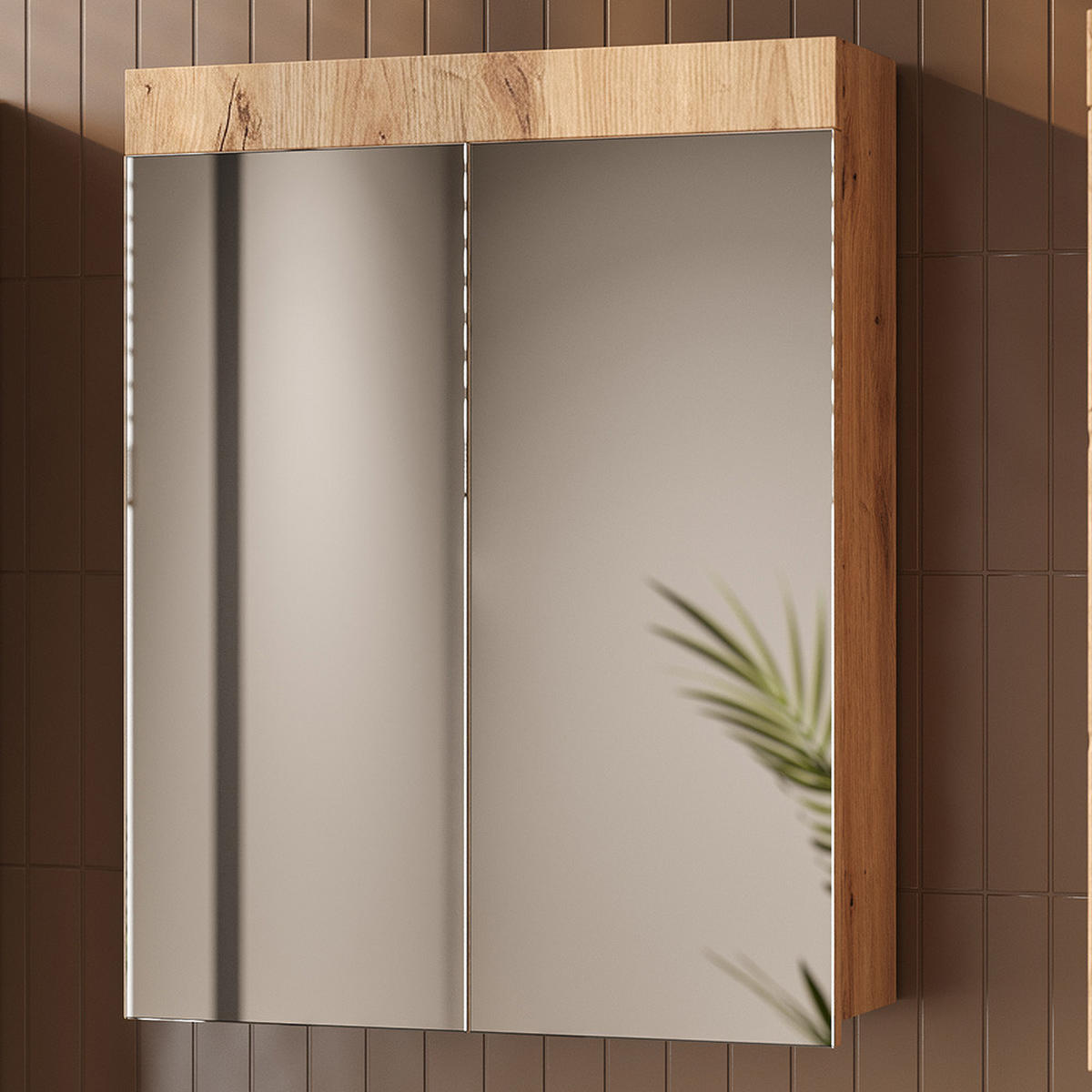 BADSPIEGELSCHRANK Luna Eiche Wotan 60 x 77 cm - Eiche Wotan, Holzwerkstoff (60/77/17cm) - Vicco