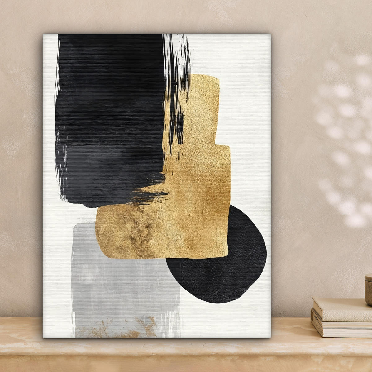 LEINWANDBILD Gold - Rechtecke - Kreise - Abstrakt Room Decor 30x40 cm - Weiß, Textil (30/40cm) - MuchoWow