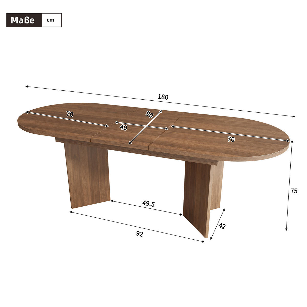 ESSTISCH aus MDF 140/180x90 cm Walnussfarben ausziehbar mit abgerundeten Ecken - Walnussfarben, Holzwerkstoff (180/90/75cm) - Modfu