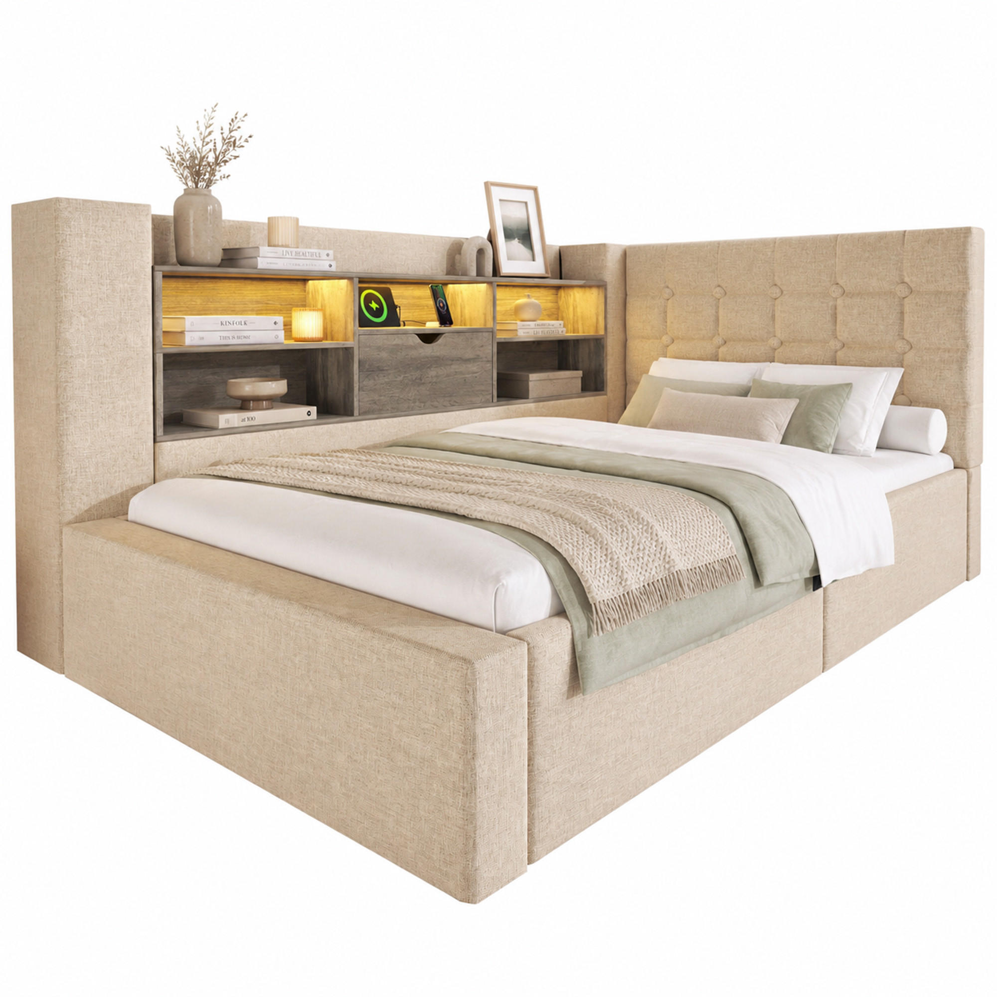 Beauniv Polsterbett Beige 90x190 cm
