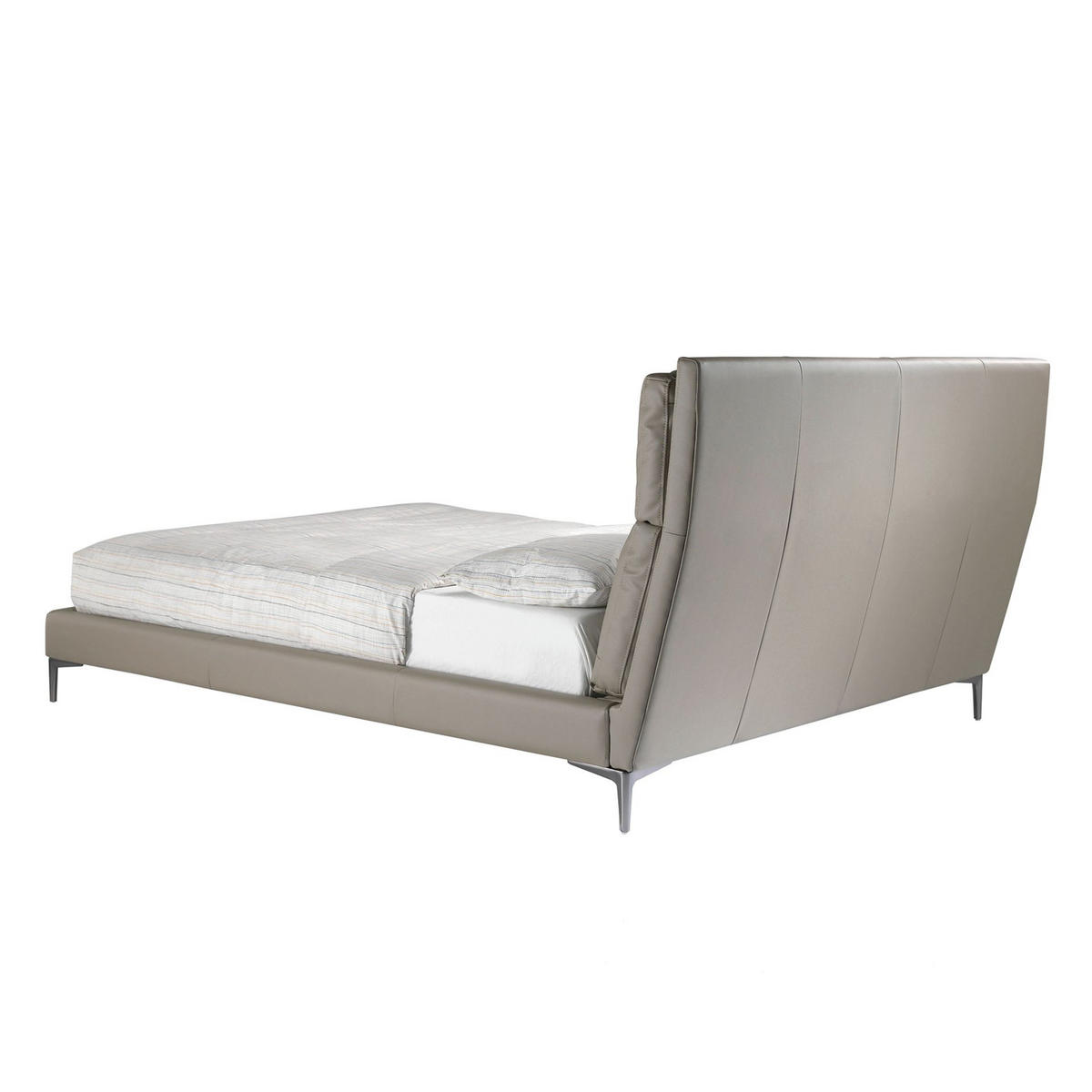 BETT Nerzfarbenes Kunstlederbett 176/240/107 cm - Taupe/Edelstahlfarben, Leder (160/200cm) - ANGEL CERDA