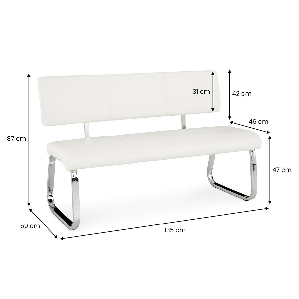 ESSZIMMERBANK VILAS chrom/weiß - Chromfarben/Weiß, Textil (135/87/56cm) - IDIMEX