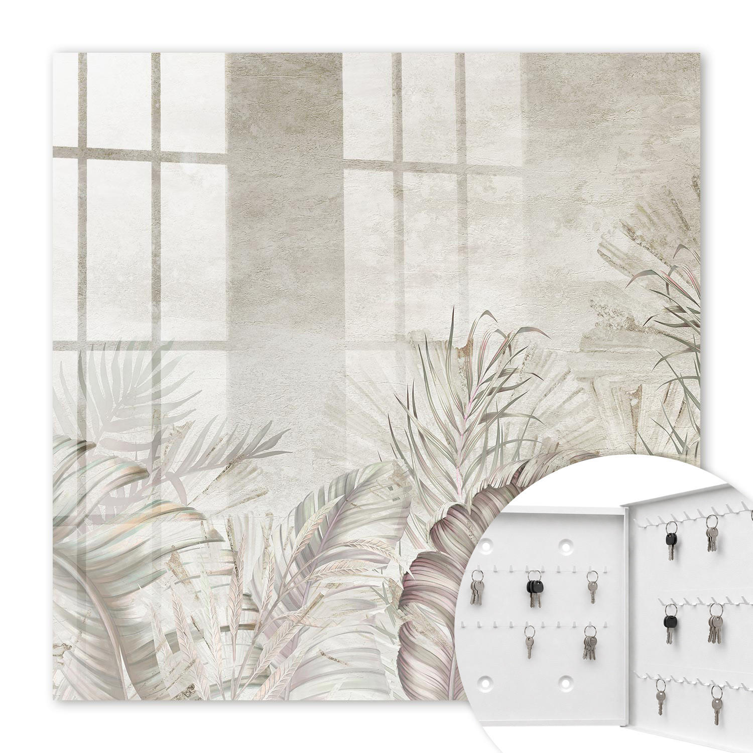 SCHLÜSSELBOX Weiß 30x30 cm – Türöffnung nach rechts - Subtiler Exotismus - Beige, Metall (30/30/5cm) - TULUP