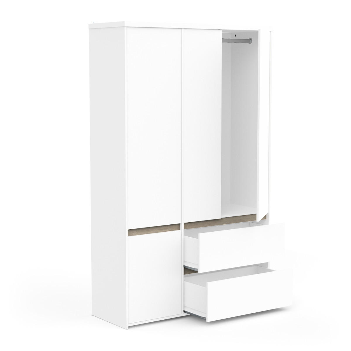 4-TÜRIGER Kleiderschrank mit 2 Schubladen in Eiche Kronberg Dekor und mattem Weiß 138,2/50/220,5 cm - Eschefarben, Holzwerkstoff (50/220.5/49.9cm) - Calicosy