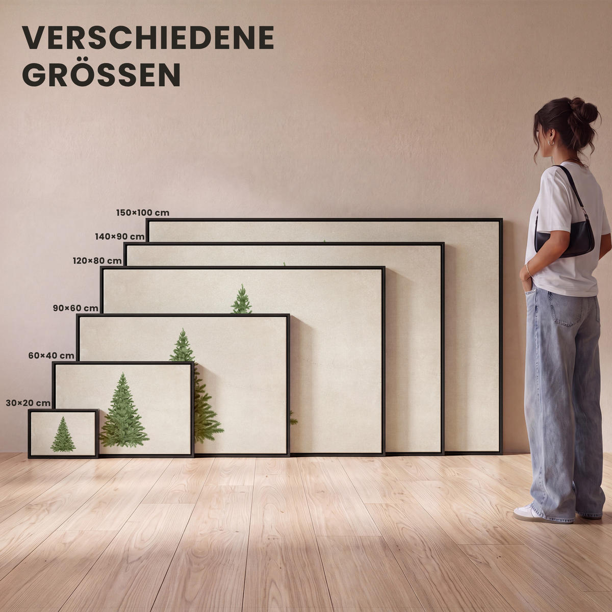 LEINWAND Bilder mit Rahmen - Weihnachtsbaum - Grün - Weihnachten - Feiertage - 140x90 - Olivgrün, Textil (140/90cm) - MuchoWow