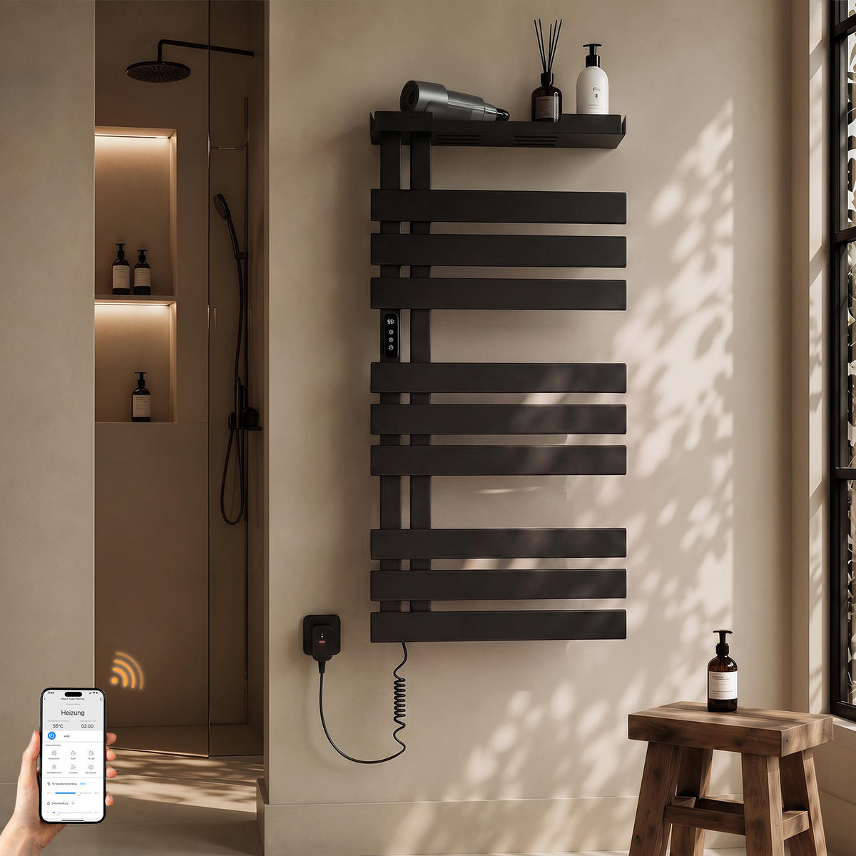 HEIZKÖRPER Elektrisch 100/50 cm Schwarz 335 W mit WLAN, Ablage und Carbon-Heizung - Schwarz, Metall (50/100/18.5cm) - S'AFIELINA