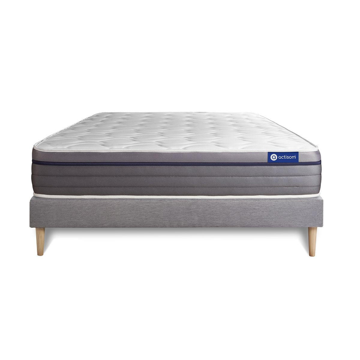 BETT Actimemo zen Memory-Schaum 130 x 190 cm h1 - Kit Bettgestell Grau - Beige/Grau, Karton/Holz (130/190cm) - ACTISOM