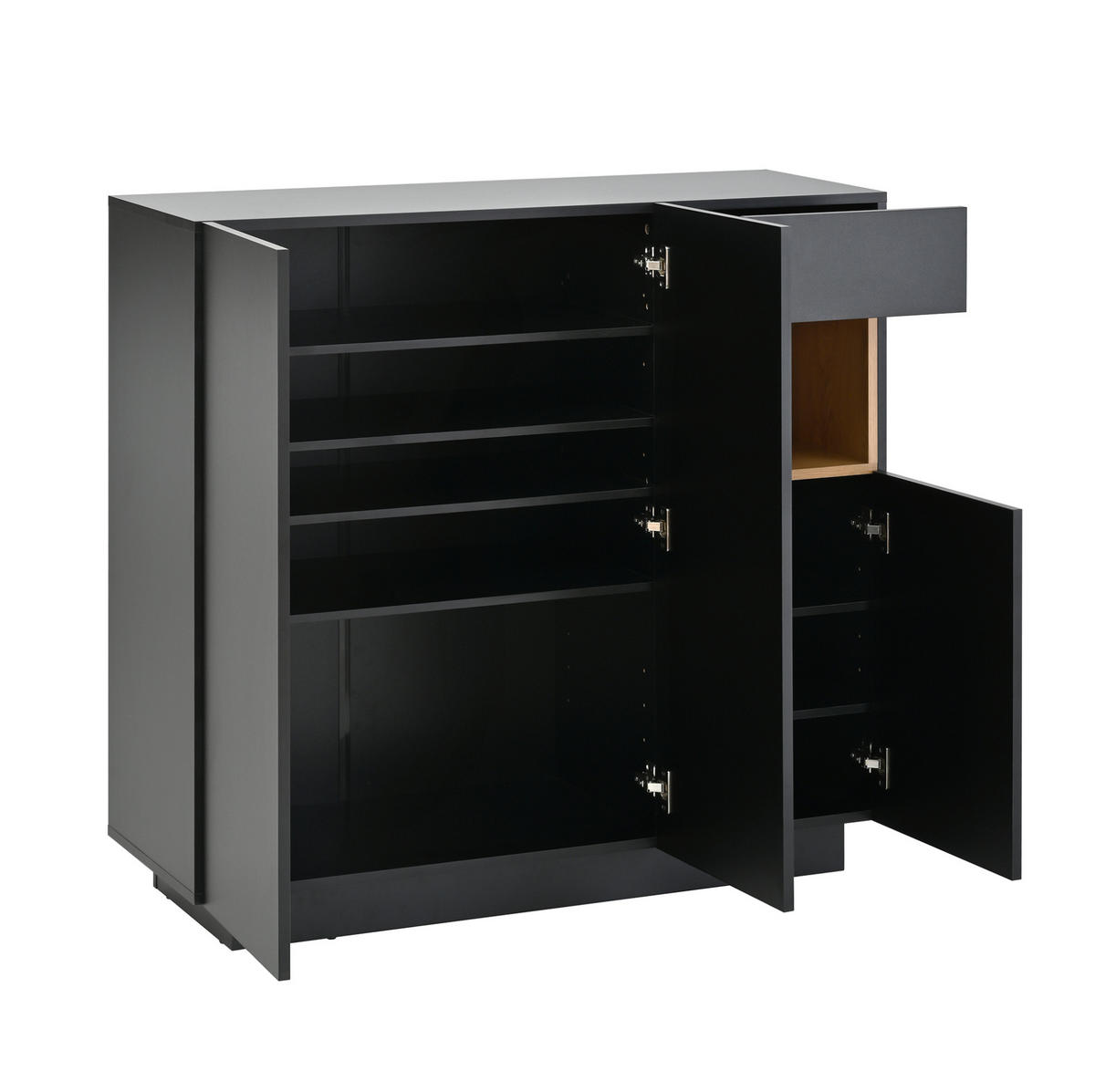 SCHUHSCHRANK 105/39,5/100,5 cm schwarz/natur aus Spanplatte mit LED - Schwarz, Holzwerkstoff (105/100/39cm) - OKWISH