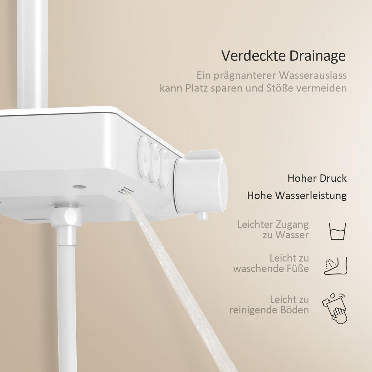 ÜBERKOPFBRAUSESET mit Dreiwege-Thermostatmischventil Regendusche Weiß - Weiß, Metall (36/106.6/48.7cm) - EMKE