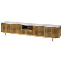 TV-BOARD Mango 240x40x50 hellbraun geölt / Marmor weiß MIAMI #107 - Braun, Holz (240/50/40cm) - Massivmoebel24