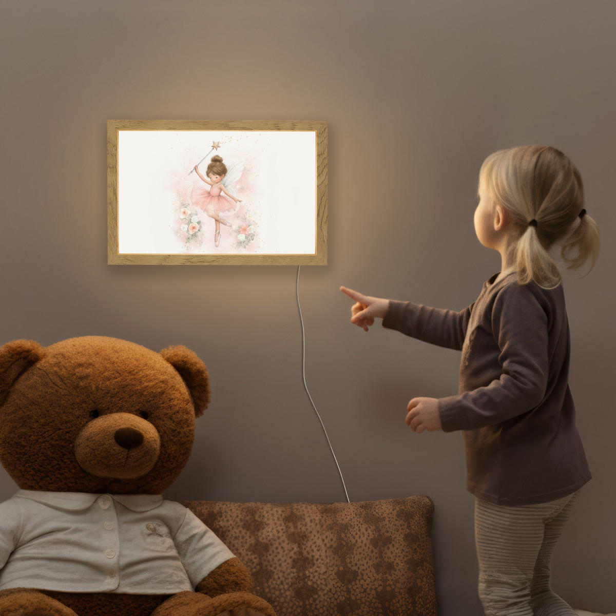 NACHTTISCHLAMPE Ballerina - Fee - Blumen - Rosa 30x20 cm - Rosa, Holzwerkstoff (8/30/20cm)