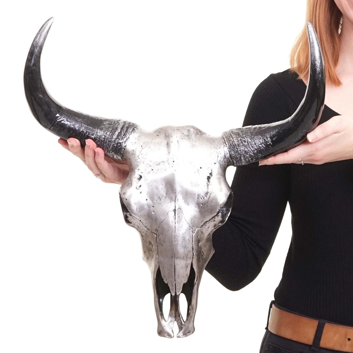 DEKO SCHÄDEL STIER Silbergrau - Grau, Stein (42/45/15cm) - MCW