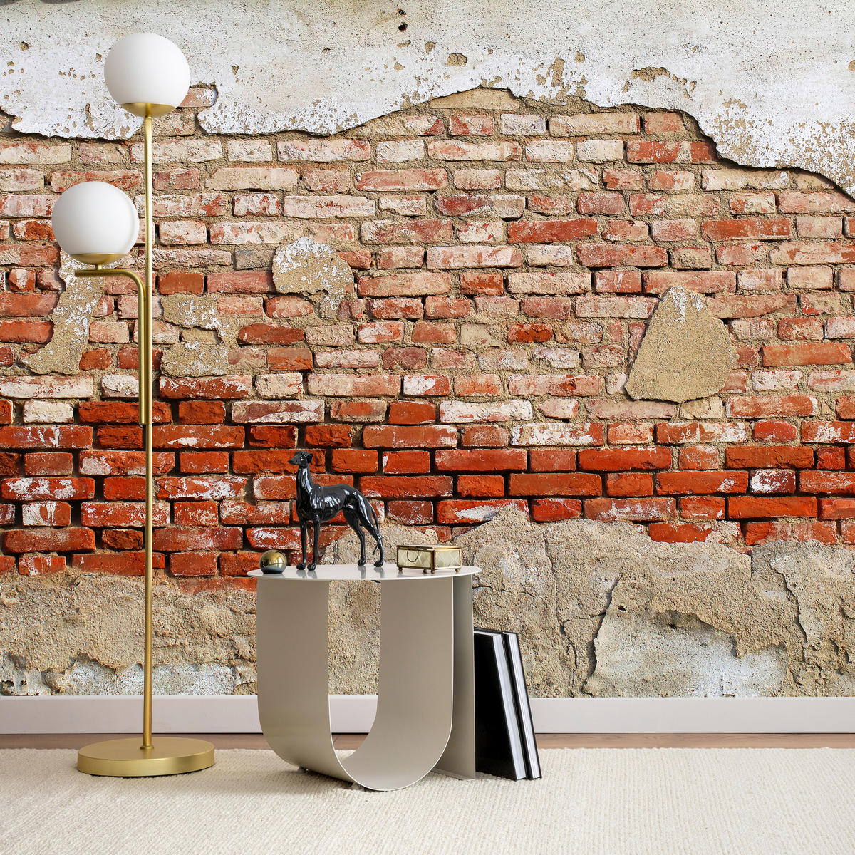 FOTOTAPETE für Wohnzimmer Alte Rissige Rote Ziegelwand Rustikal 200x140 - Beige/Rot, Papier (200/140cm) - Muralo