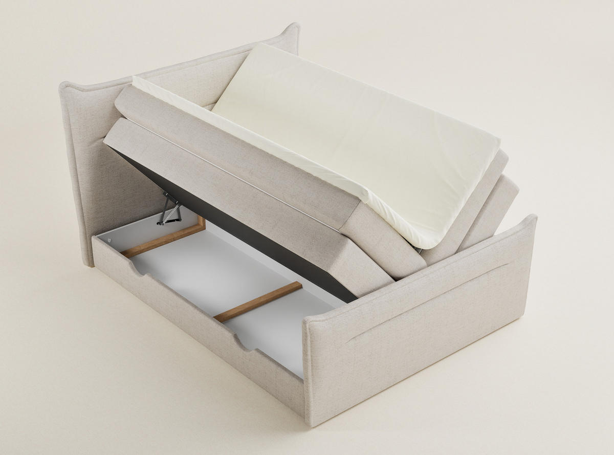 BOXSPRINGBETT Pelino 140/200 cm, in Beige, Bettkasten, Matratze, Topper - Beige/Schwarz, Holz/Holzwerkstoff (140/200cm) - Maison de Reve