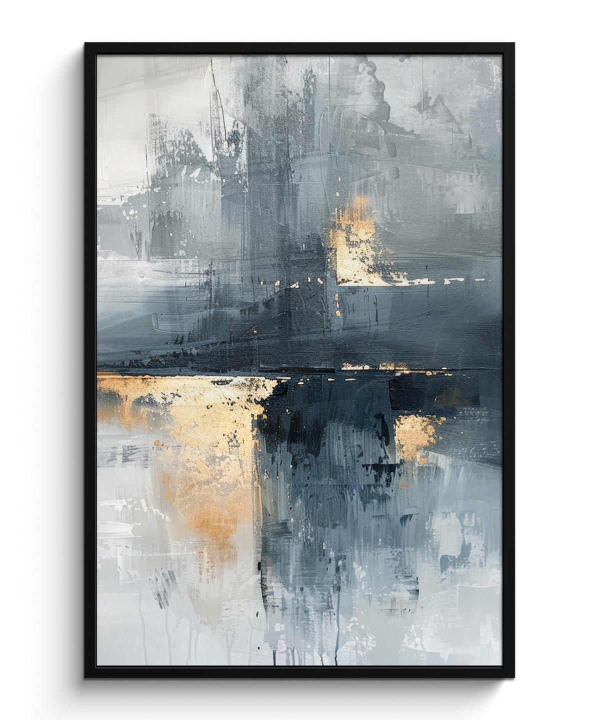 GERAHMTES BILD Kunst - Grau - Gold - Abstrakt 80x120 cm - Dunkelgrau, Papier (80/120cm) - MuchoWow