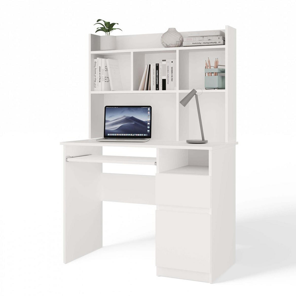SCHREIBTISCH PORTO mit Anbauelement Weiß 98 x 51 x 145 cm - Weiß, Holzwerkstoff (51/98/145cm)